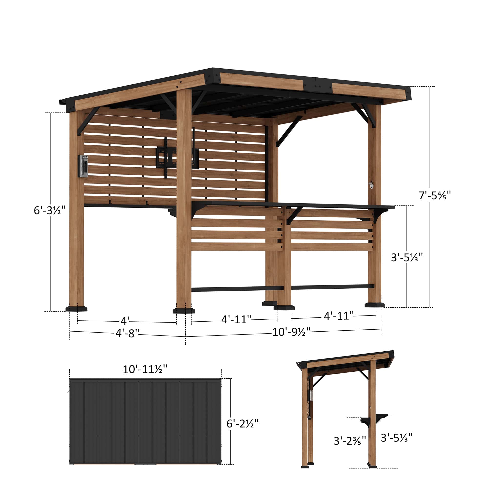 6'x11' Woodberry Cedar Hardtop Gazebo with TV Mount – Modern Shade