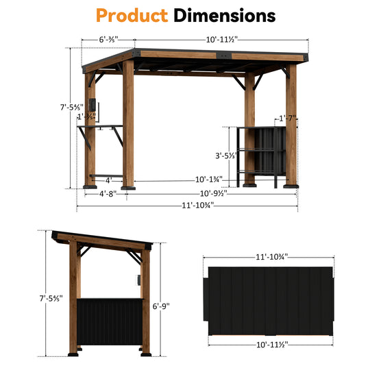 6x12 Woodberry Cedar Hardtop Gazebo with Dual Bar Counters