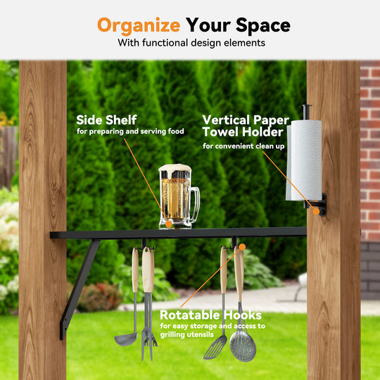 Modern Shade Woodberry Grill Gazebo 6' X 12' Cedar Wood Gazebo with dual bar tops & Shelves Patio Gazebo with USB and USB-C Charging Ports