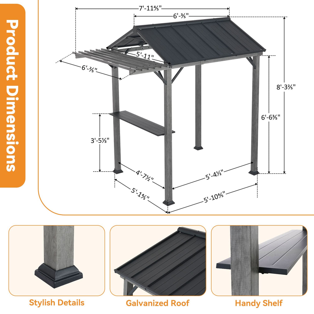 6'x8' Nottingham Metal Hardtop Gazebo with Extended Eave