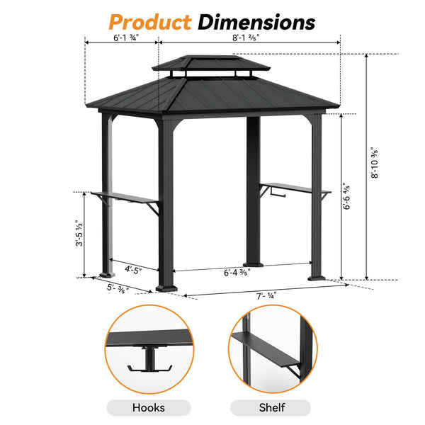 6x8 Aluminum Grill Hardtop Gazebo