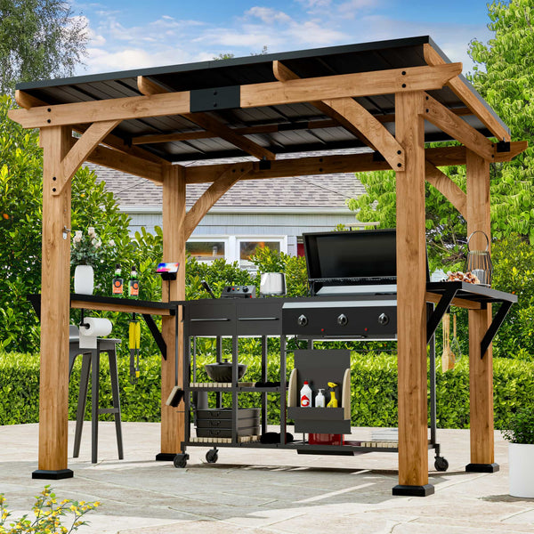 6'x8' Fusion Cedar Hardtop Gazebo with Electrical Outlets