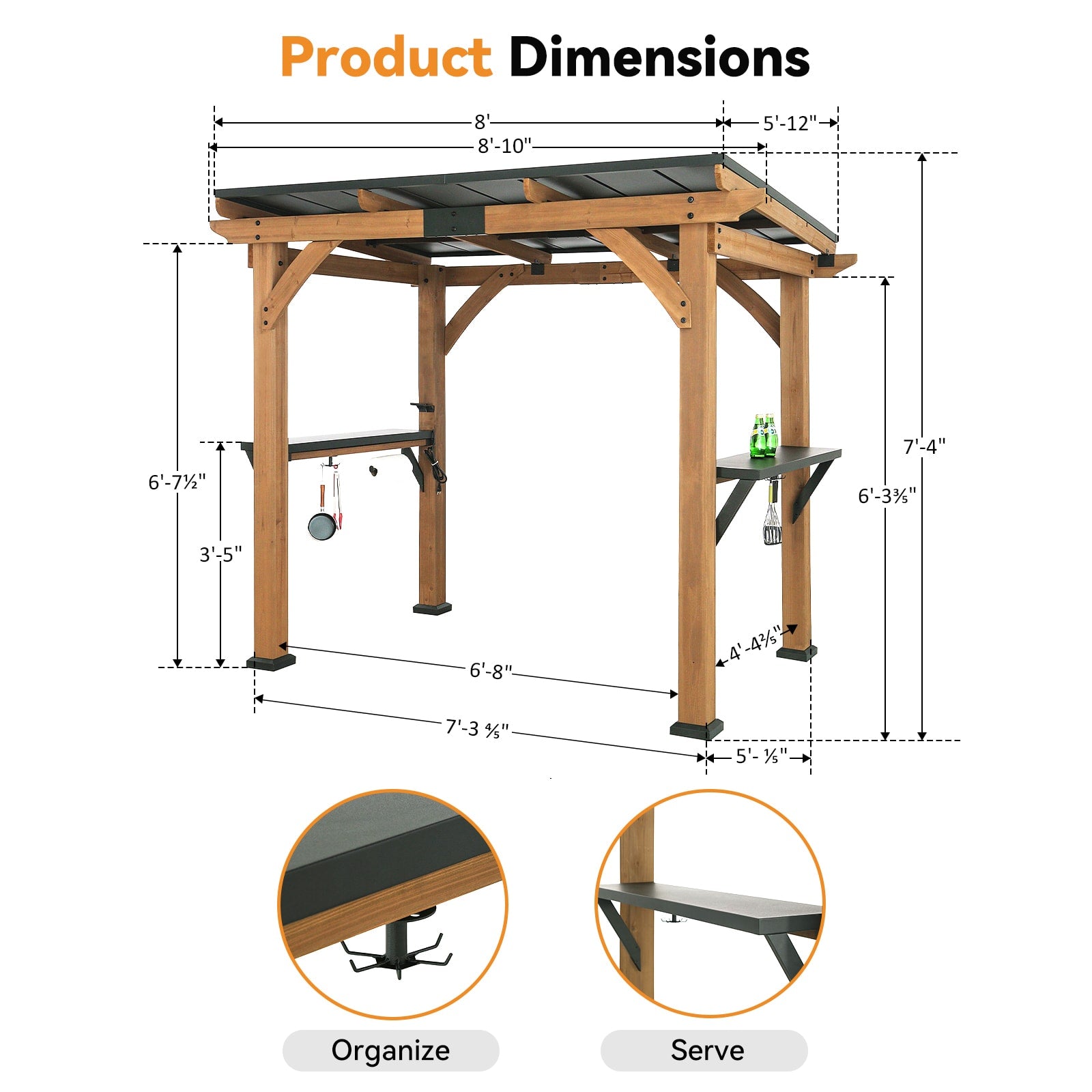 6'x8' Fusion Cedar Hardtop Gazebo with Electrical Outlets – Modern