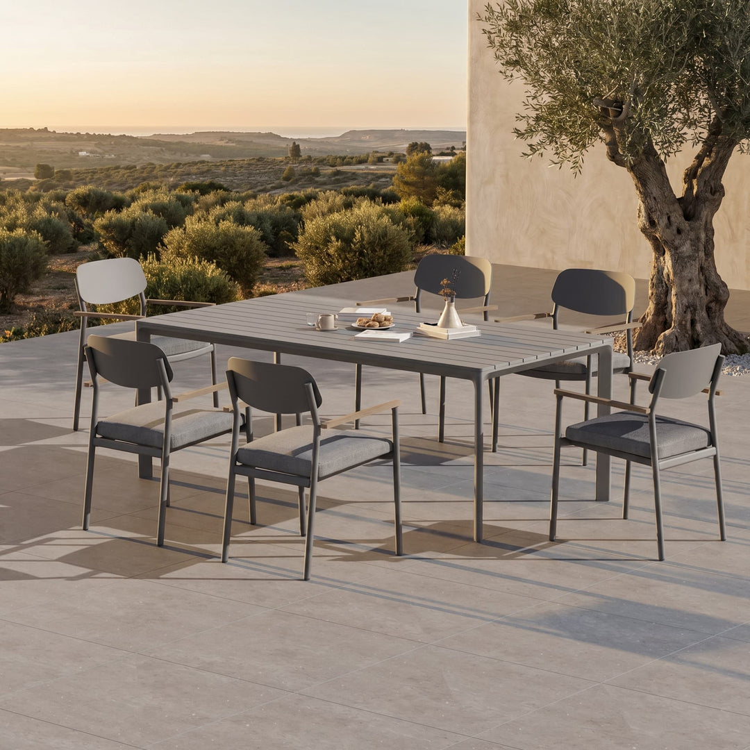 5-teiliges Outdoor-Esszimmer-Set aus Aluminium mit Seilstühlen