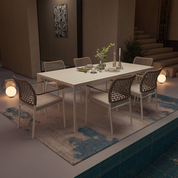 7-Piece Aluminum Outdoor Dining Set with Rope Chairs