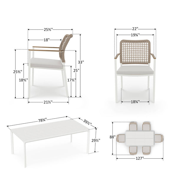 7-Piece Aluminum Outdoor Dining Set with Rope Chairs