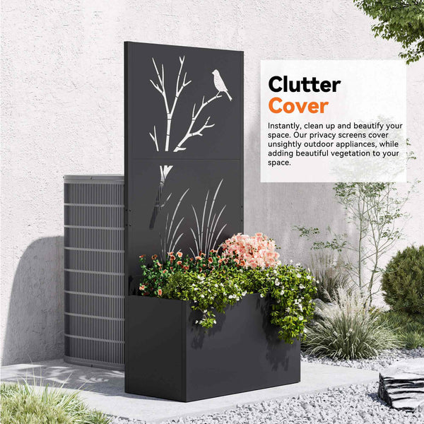 73"x47"x16" Metal Raised Planter Box with Trellis Privacy Screen