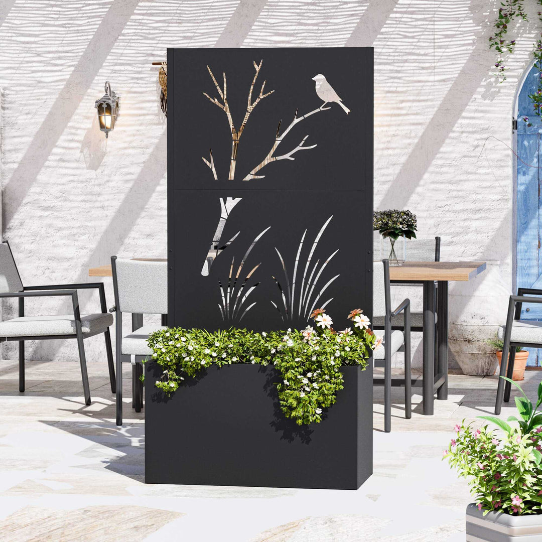 black trellis planter 73"x47"x16" Metal Raised Planter Box with Trellis Privacy Screen – Modern Shade
