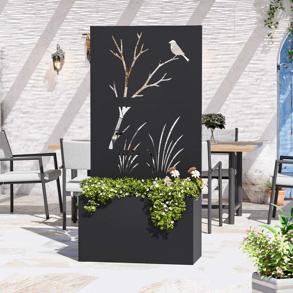 73"x47"x16" Metal Raised Planter Box with Trellis Privacy Screen