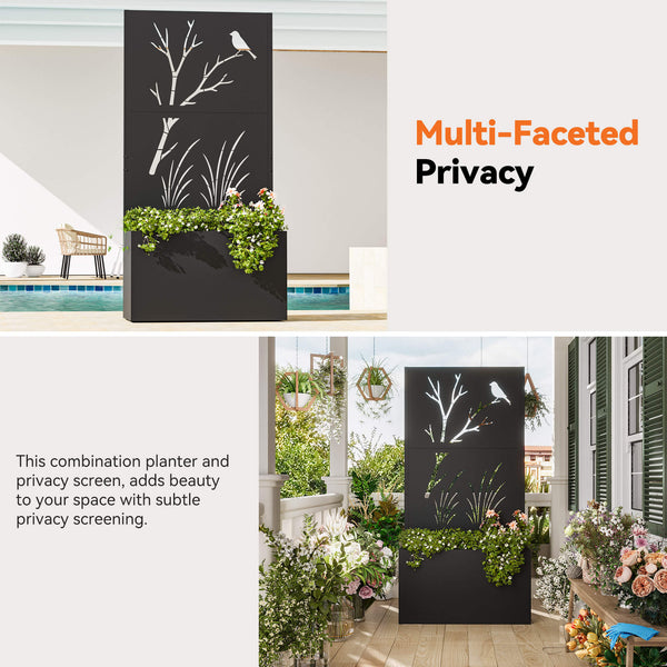 73"x47"x16" Metal Raised Planter Box with Trellis Privacy Screen