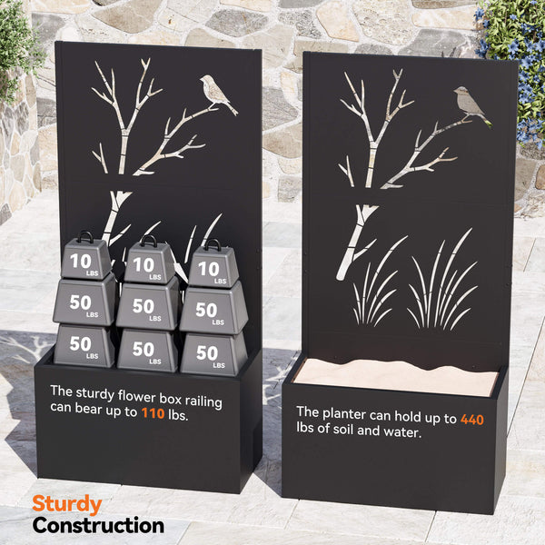 73"x47"x16" Metal Raised Planter Box with Trellis Privacy Screen