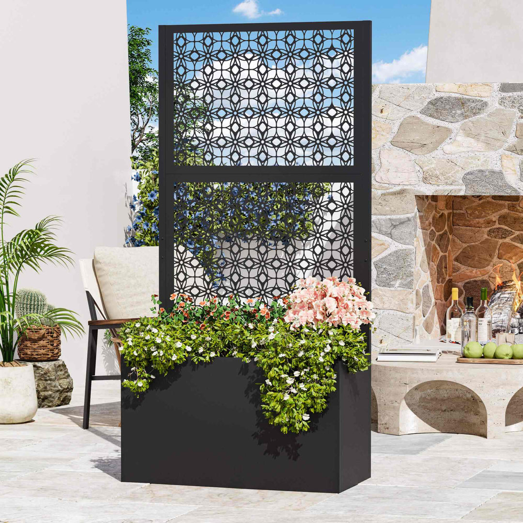 73"x47"x16" Hochbeet aus Metall mit Rankgitter als Sichtschutz