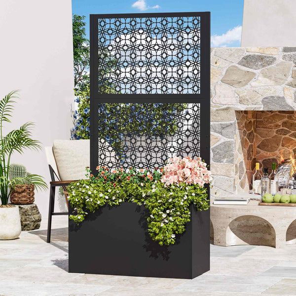 73"x47"x16" Metal Raised Planter Box with Trellis Privacy Screen