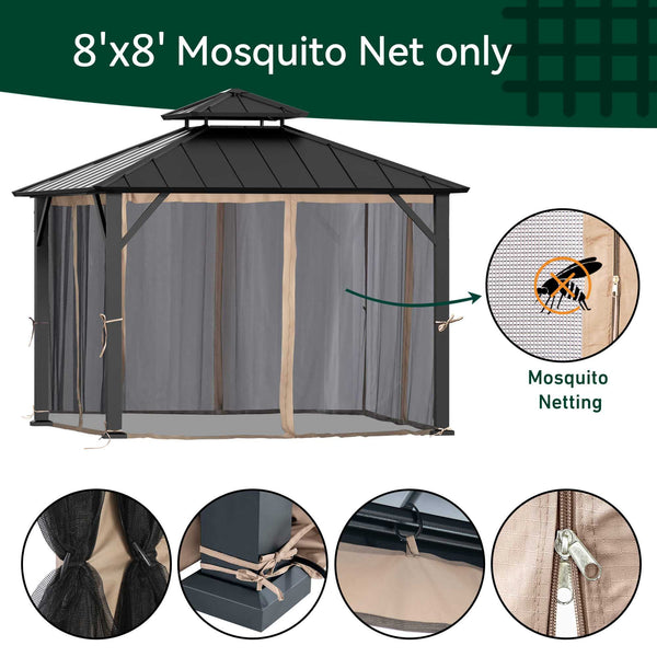 8'x8' Mosquito Netting for Gazebo with Two-way Zipper