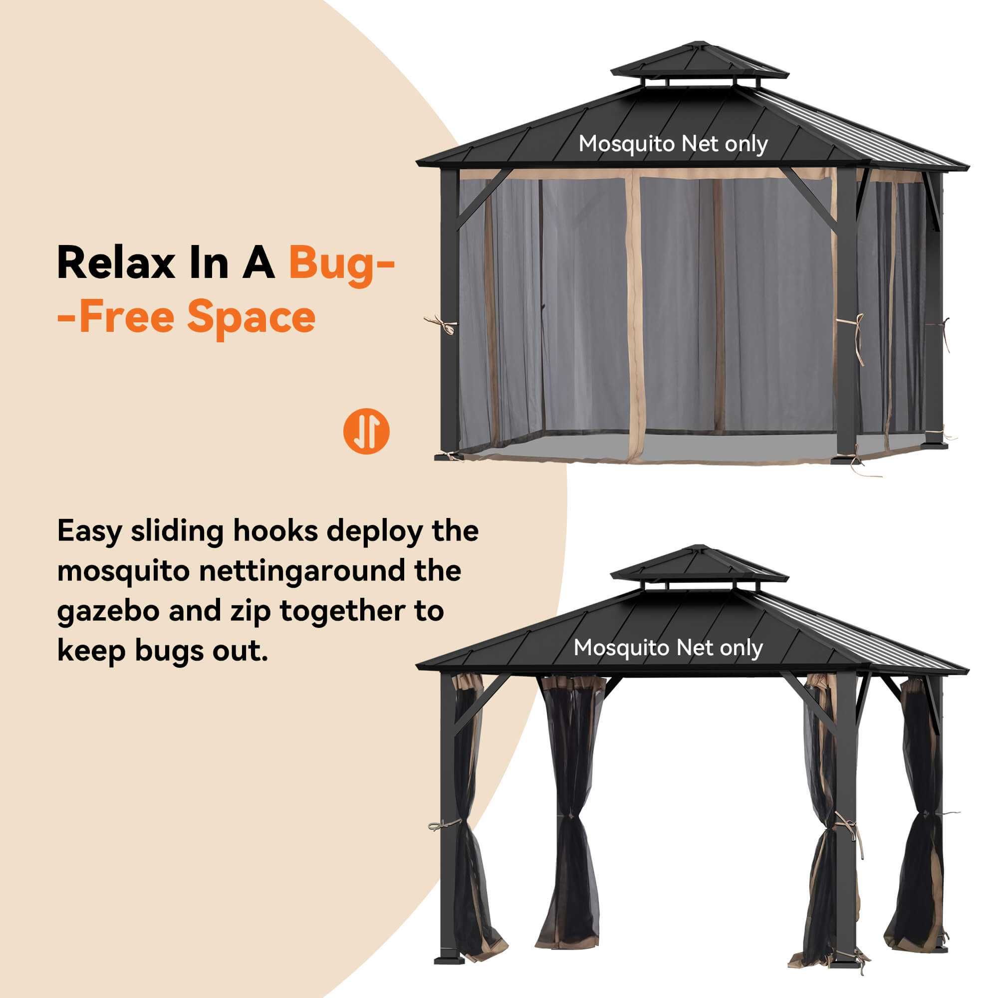 8'x8' Mosquito Netting for Gazebo with Two-way Zipper – Modern Shade