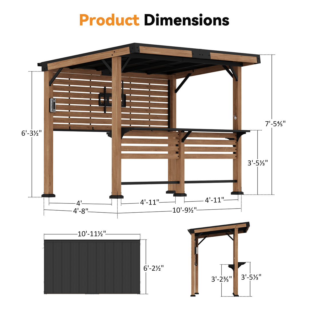 6'x11' Woodberry Cedar Hardtop Gazebo with TV Mount