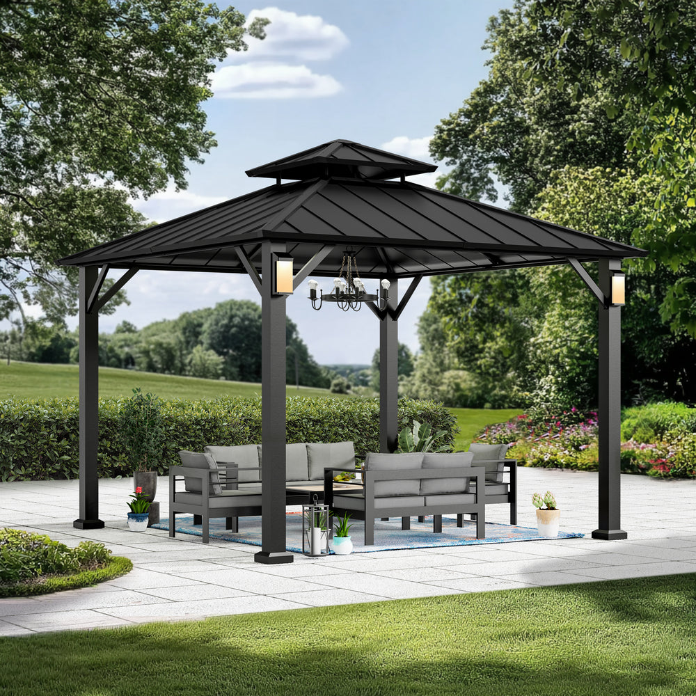 Modern Shade 10' x 10' Hardtop Gazebo with Galvanized Steel Roof and Decorative Ceiling Hooks