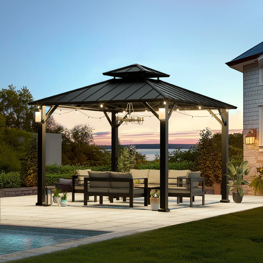 Modern Shade 10' x 10' Hardtop Gazebo with Galvanized Steel Roof and Decorative Ceiling Hooks