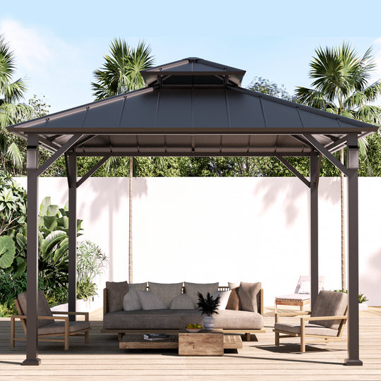 Modern Shade 10' x 10' Hardtop Gazebo with Galvanized Steel Roof and Decorative Ceiling Hooks