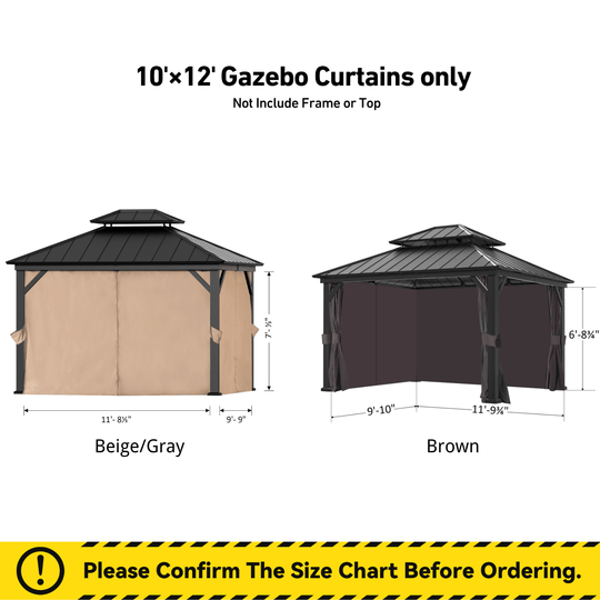 10x12 Privacy Curtain for Gazebo with Two-way Zipper