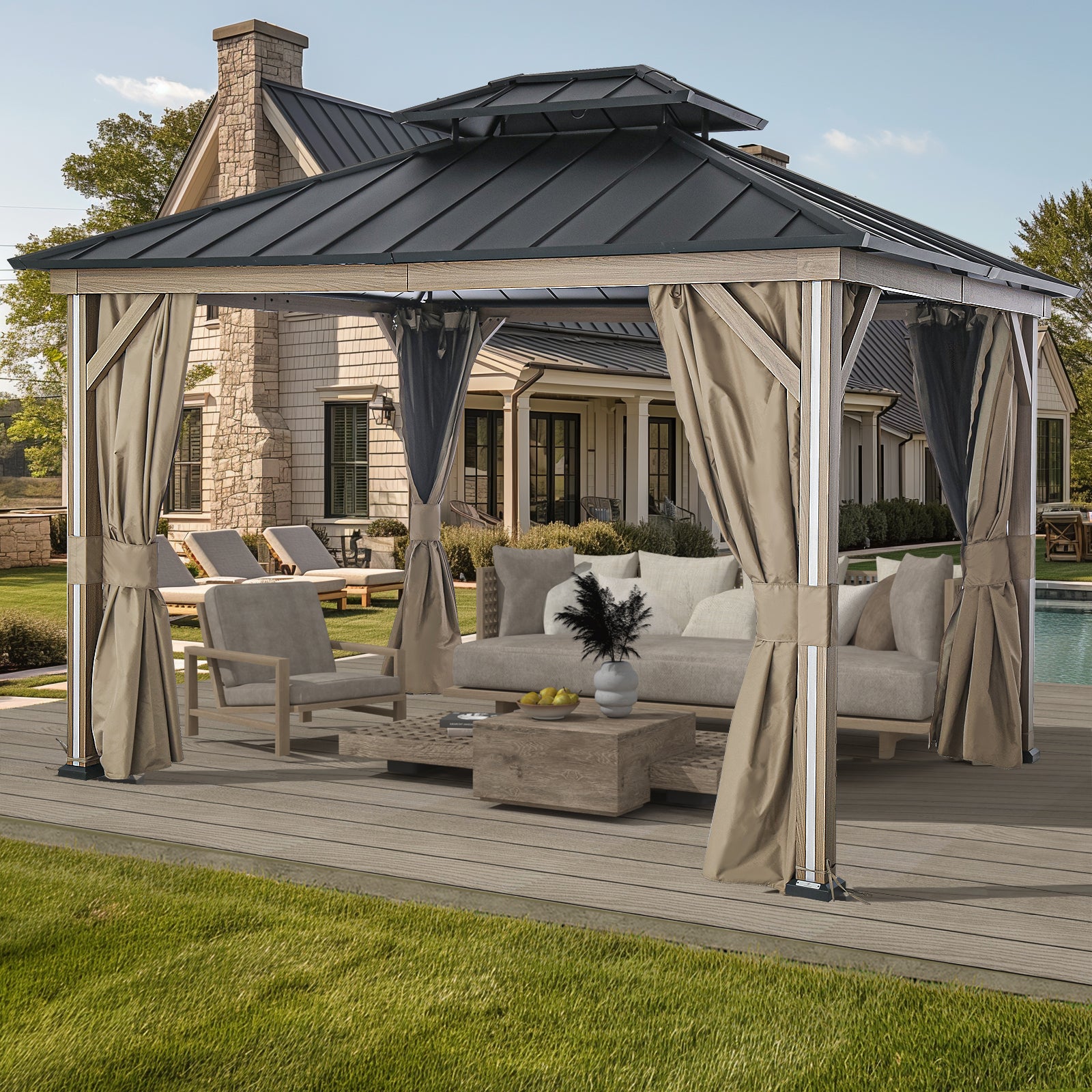 Modern Shade 10' x 12' LED Patio Gazebo | Double Roof Gazebo with ...