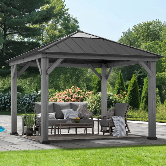 Modern Shade 11' x 11' Cedar Wood Gazebo with Galvanized Steel and Polycarbonate Hip Roof Hardtop