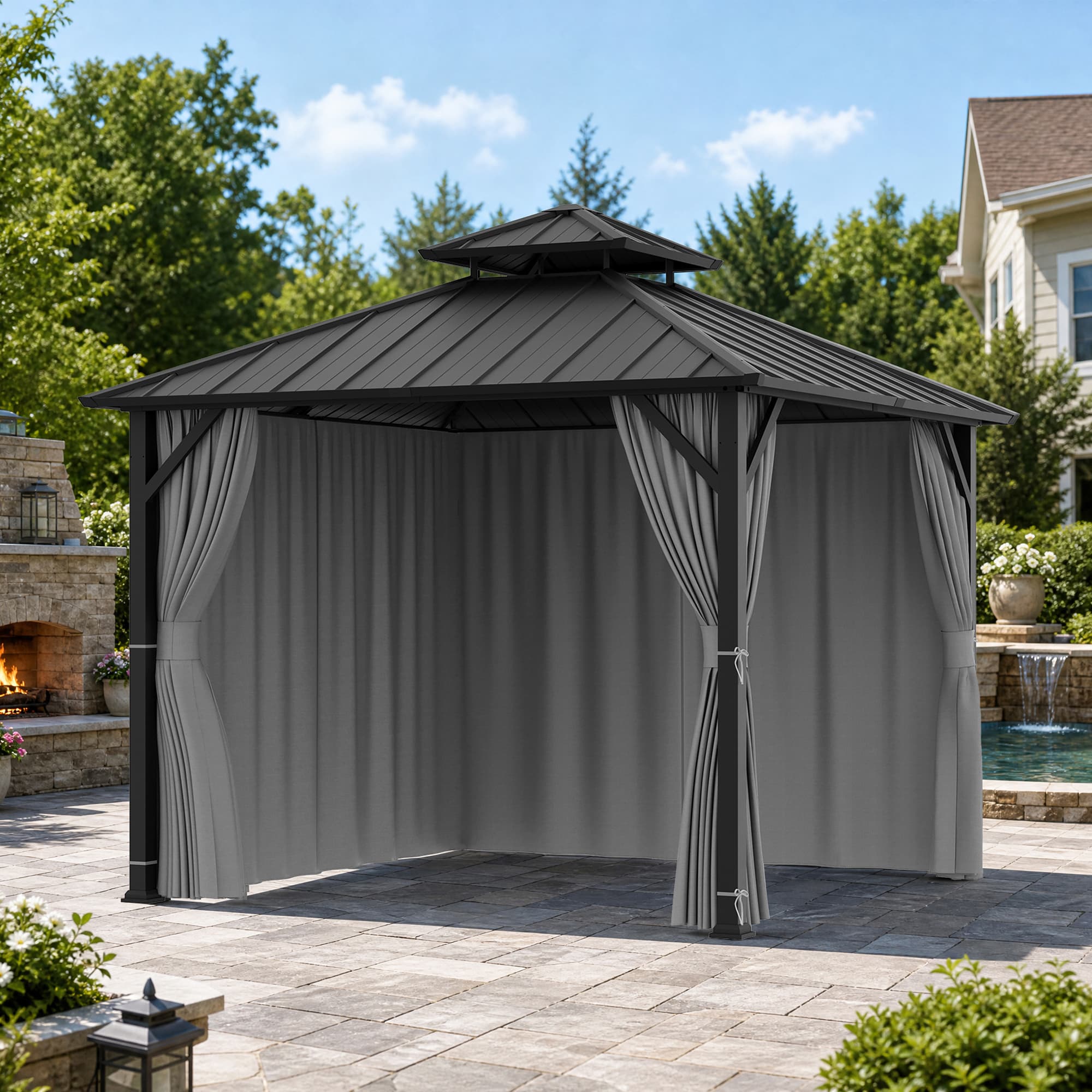 Yarn-dyed 10'x10' Privacy Curtain for Gazebo with Zipper – Modern