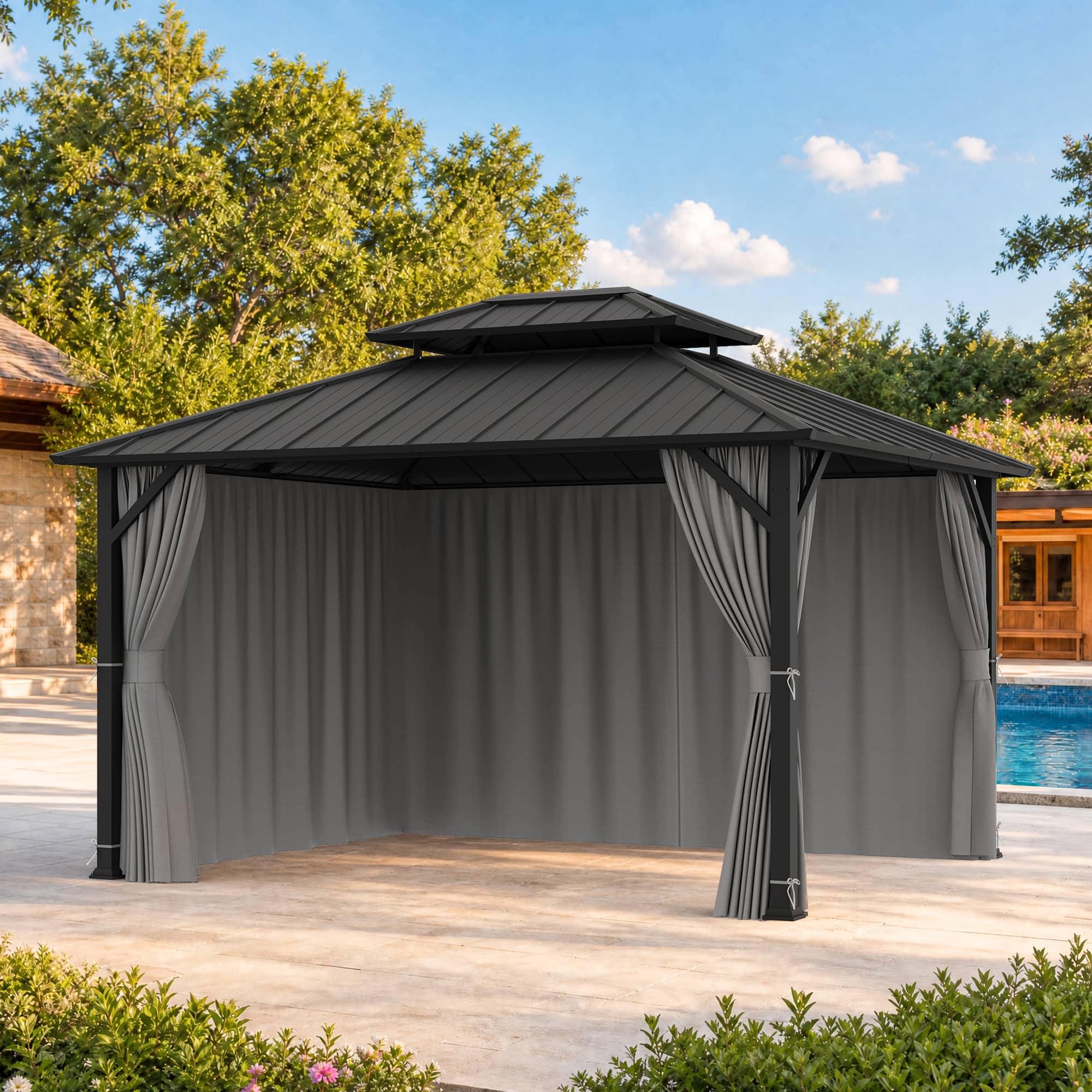 Yarn-dyed 11'x13' Privacy Curtain for Gazebo with Zipper – Modern