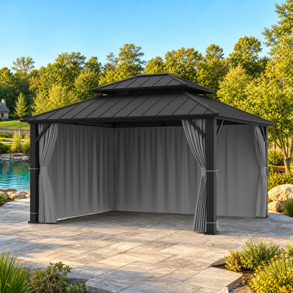 Yarn-dyed 12'x14' Privacy Curtain for Gazebo with Zipper