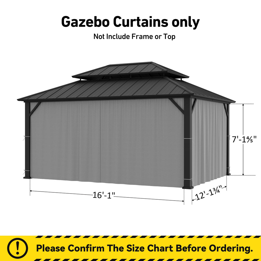 Yarn-dyed 12'x16' Privacy Curtain for Gazebo with Zipper