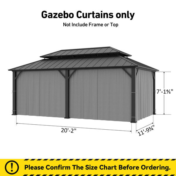 Yarn-dyed 12'x20' Privacy Curtain for Gazebo with Zipper