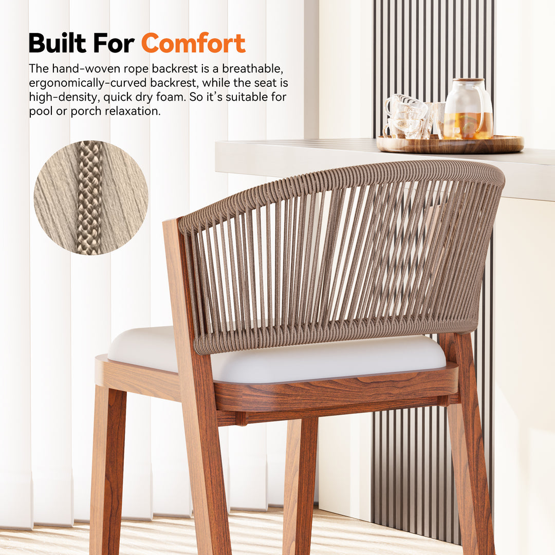 26 4/5" Counter Height Bar Stools with Hand-woven Rope Backrest Set of 2