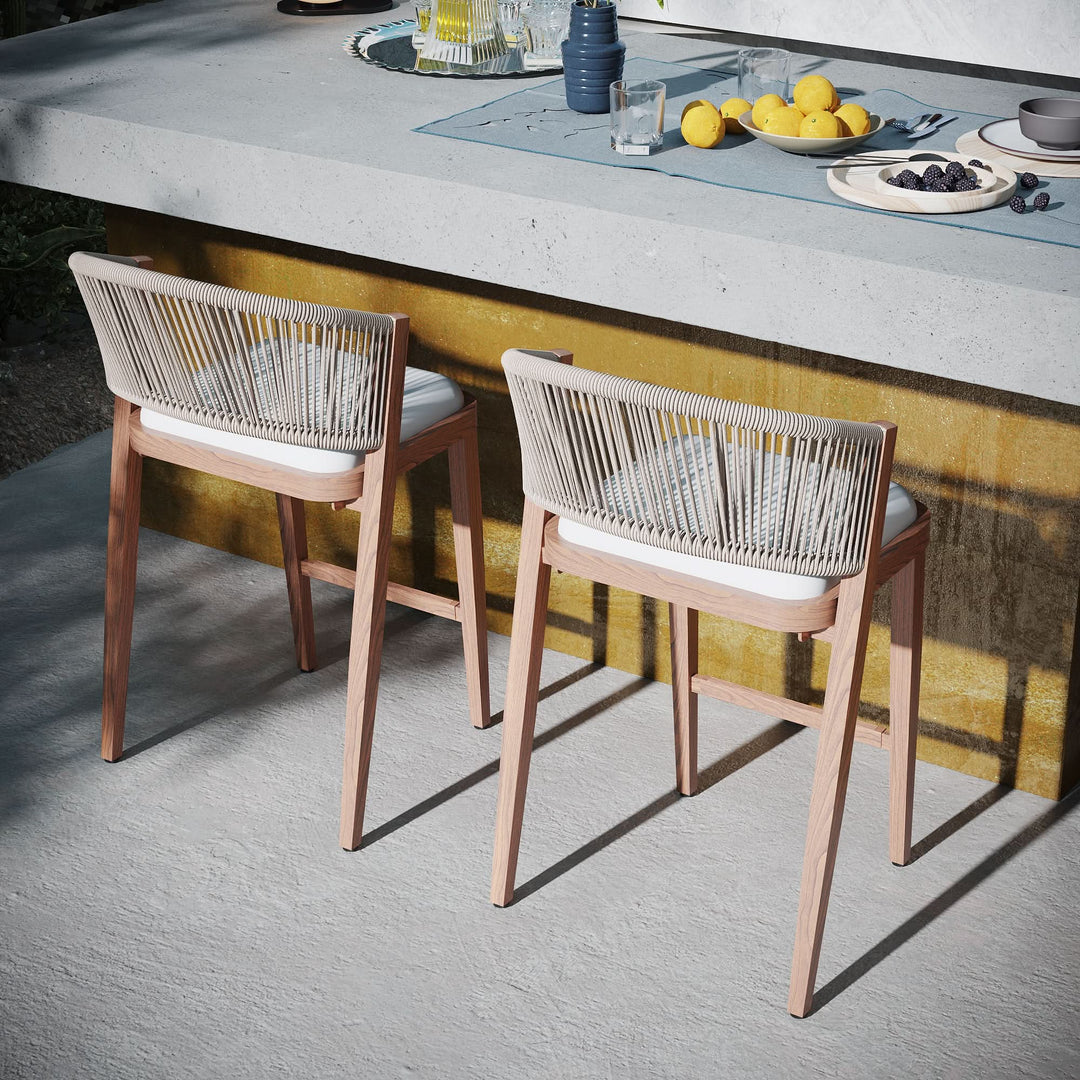 26 4/5" Thekenhocker mit handgeflochtener Seil-Rückenlehne, 2er-Set