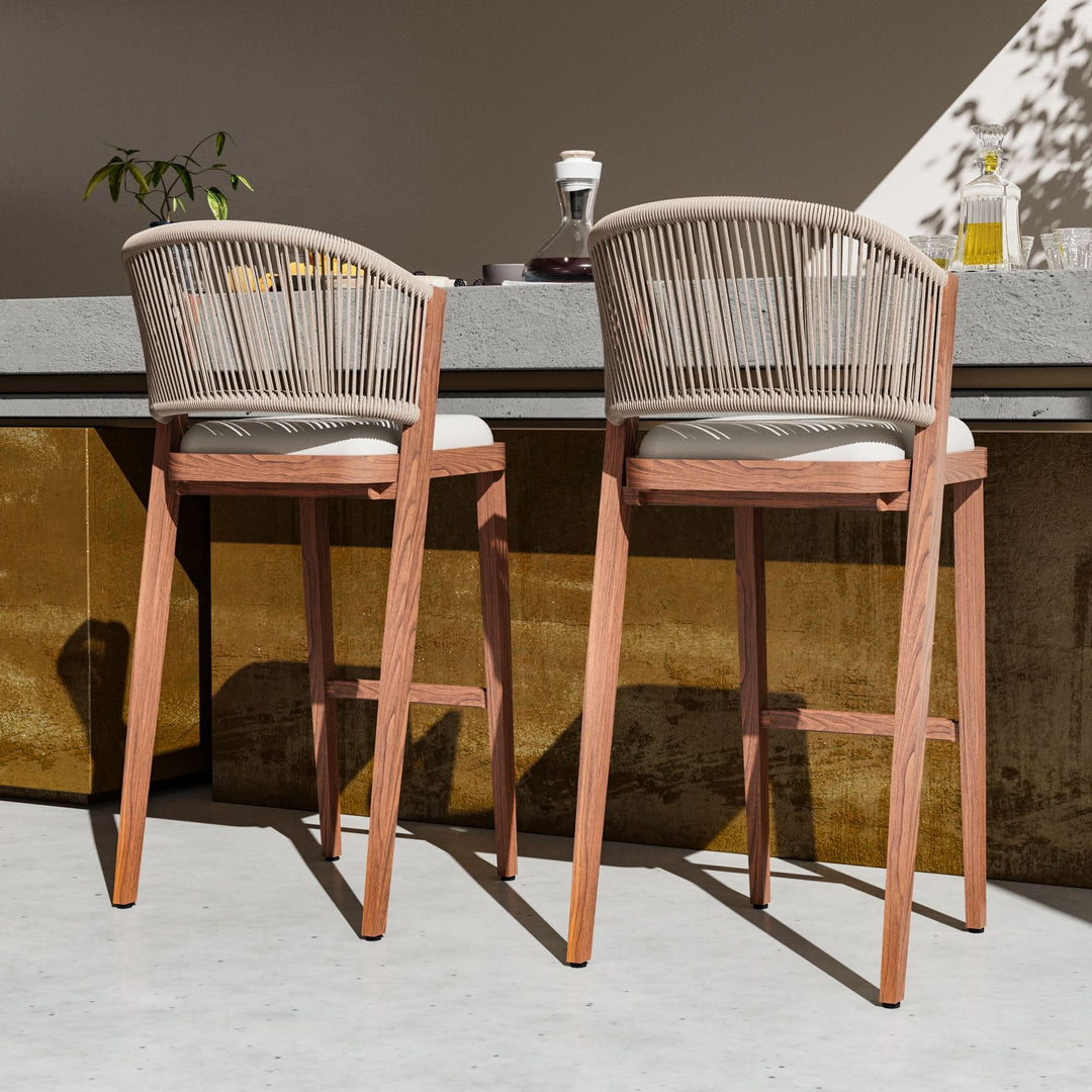 29 3/4" Bar Height Bar Stools with Hand-woven Rope Backrest Set of 2