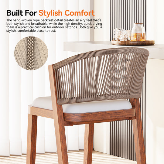 29 3/4" Bar Height Bar Stools with Hand-woven Rope Backrest Set of 2