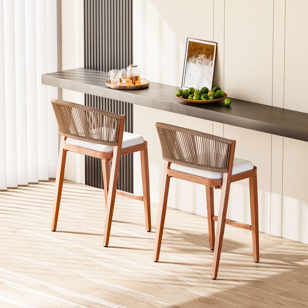 26 4/5" Thekenhocker mit handgeflochtener Seil-Rückenlehne, 2er-Set