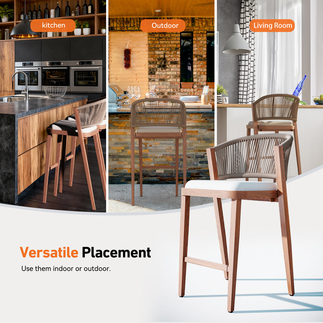 26 4/5" Counter Height Bar Stools with Hand-woven Rope Backrest Set of 2