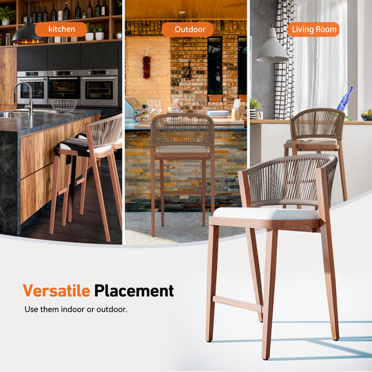 26 4/5" Counter Height Bar Stools with Hand-woven Rope Backrest Set of 2