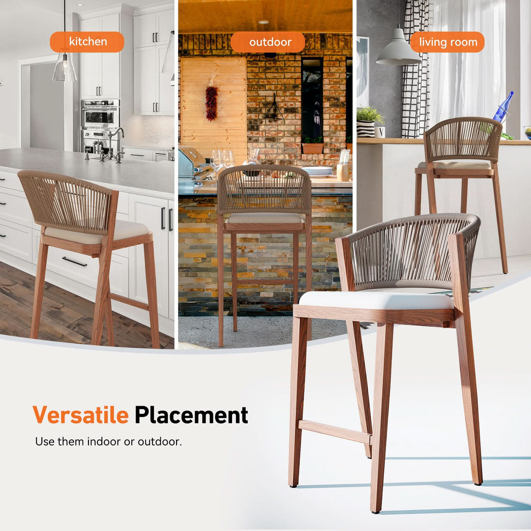 29 3/4" Bar Height Bar Stools with Hand-woven Rope Backrest Set of 2