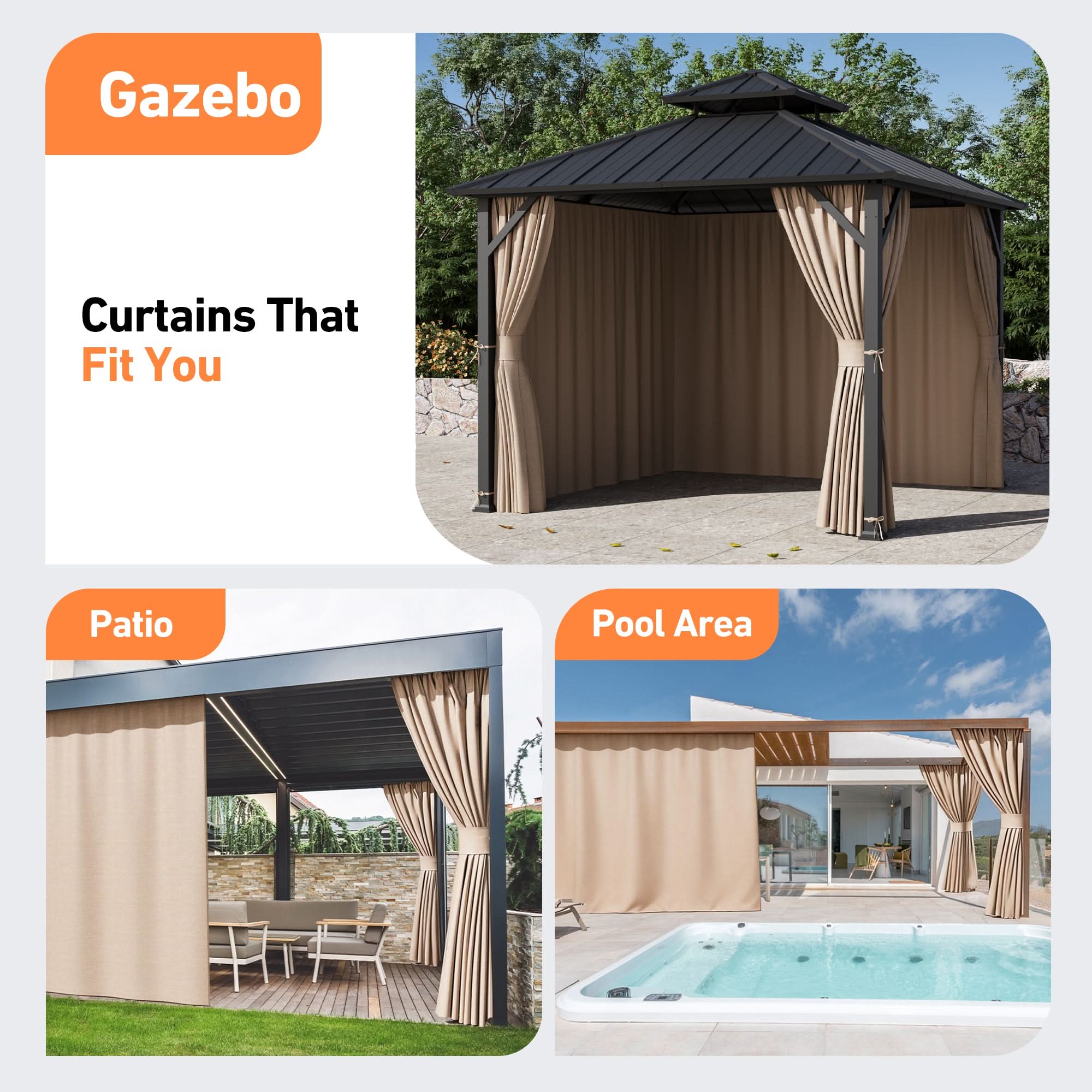 Yarn-dyed 10'x10' Privacy Curtain for Gazebo with Zipper – Modern