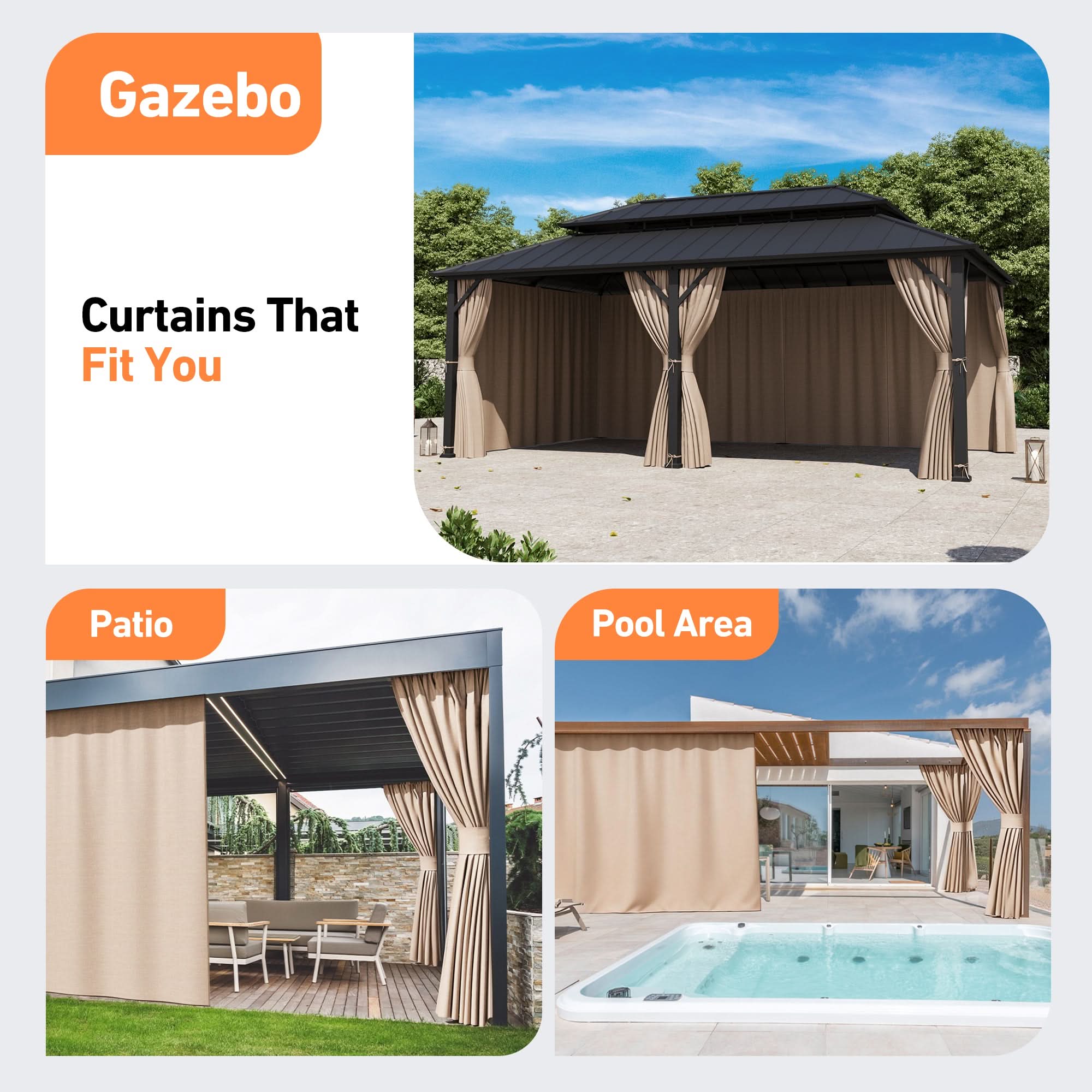 Yarn-dyed 12'x20' Privacy Curtain for Gazebo with Zipper – Modern