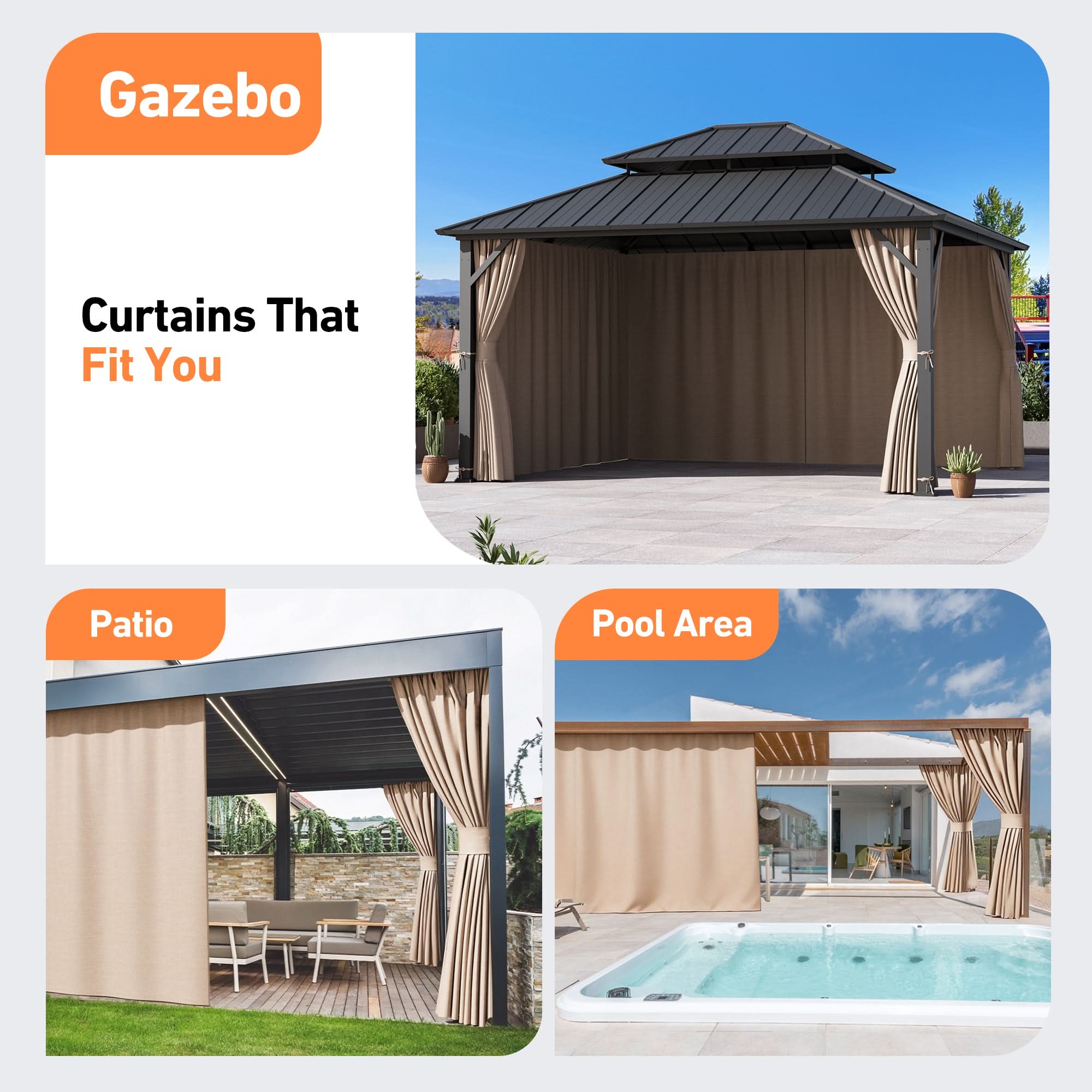Yarn-dyed 12'x14' Privacy Curtain for Gazebo with Zipper – Modern