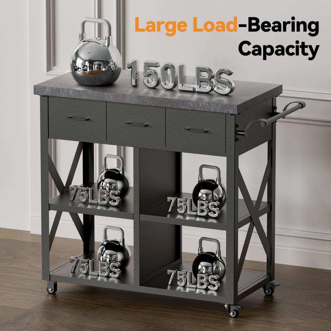 Grill Cart with Marble-Textured Countertop