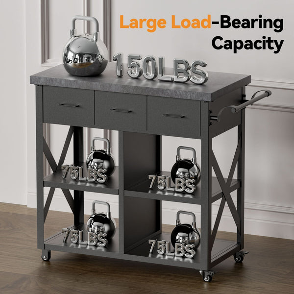 Grill Cart with Marble-Textured Countertop