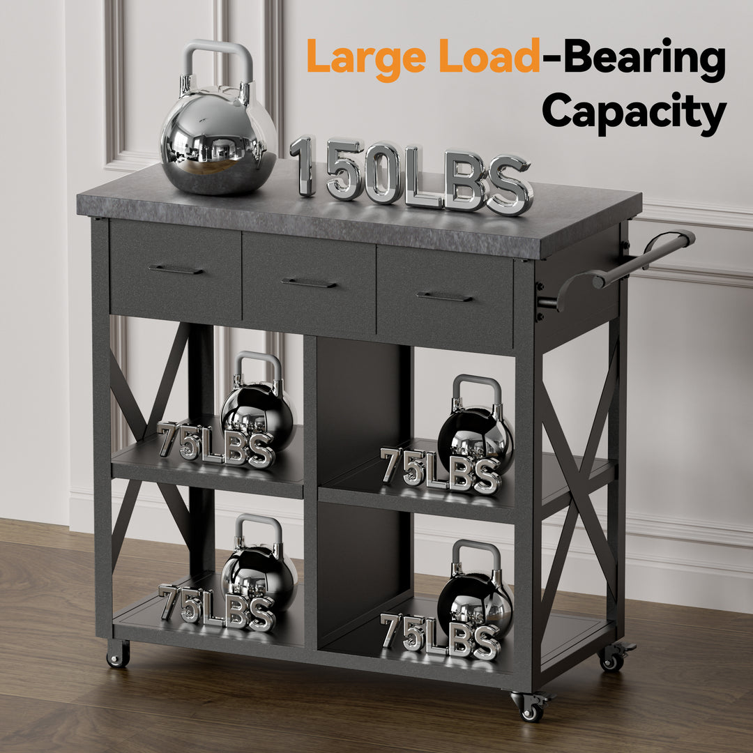 Grill Cart with Marble-Textured Countertop