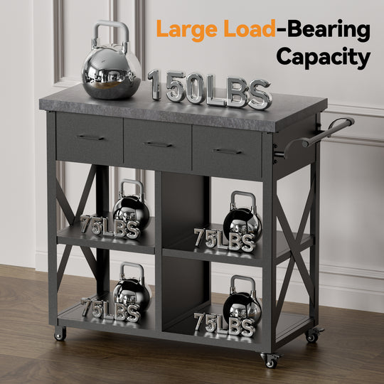 Grill Cart with Marble-Textured Countertop