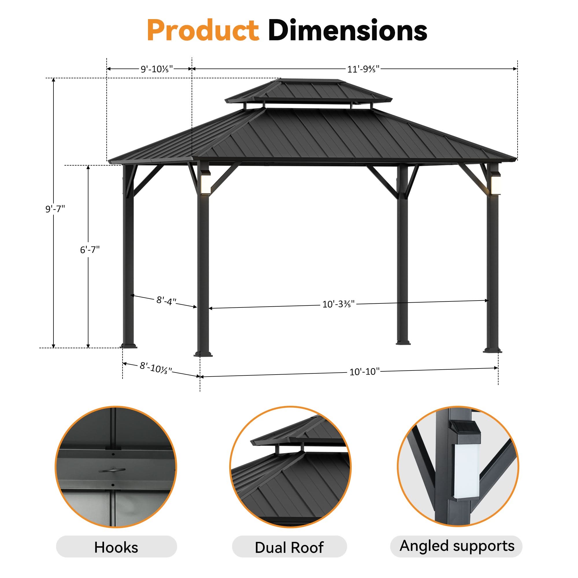 10'x12' The Horizon Metal Hardtop Gazebo – Modern Shade