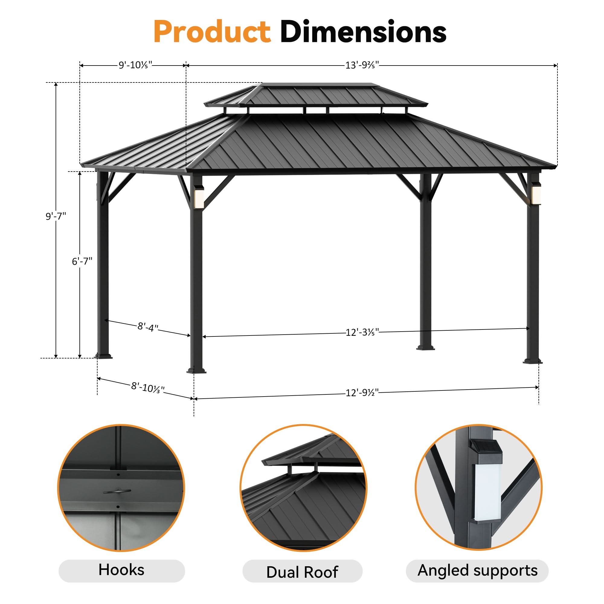 10'x14' The Horizon Metal Hardtop Gazebo – Modern Shade
