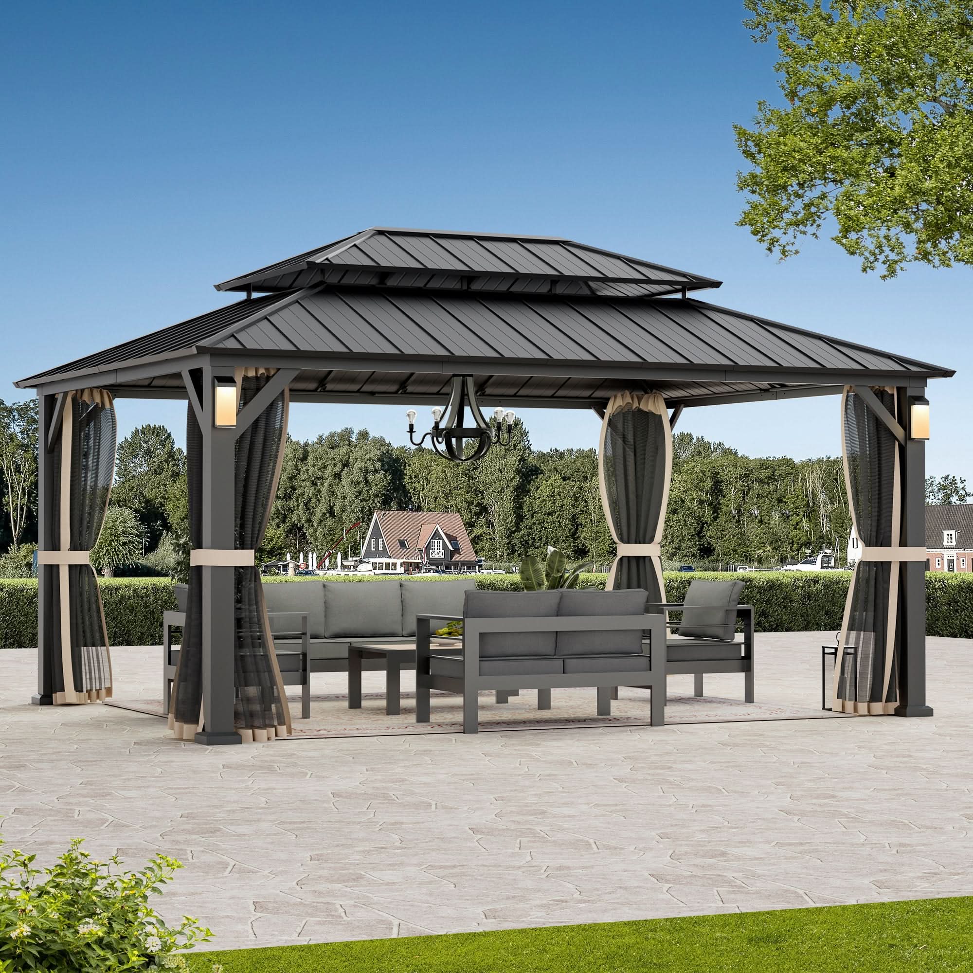isxnot shelter outer シルバー　y3k モード 13x15 Cedar Gazebo | Wood Frame with Metal Roof - SUNJOY