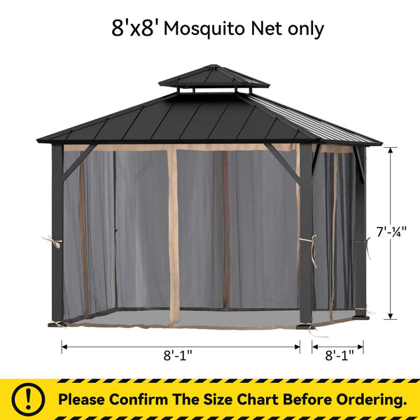 8'x8' Mosquito Netting for Gazebo with Two-way Zipper